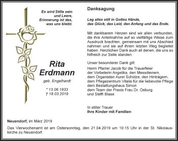 Traueranzeigen Von Rita Erdmann Trauer In Thueringen De