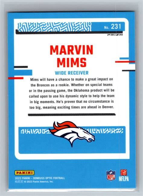 Donruss Optic Rated Rookie Marvin Mims Silver Prizm Rookie Rc