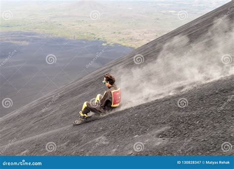 CERRO NEGRO, NICARAGUA - APRIL 26, 2016: Tourist is Volcano Boarding ...