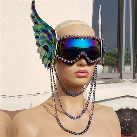 Burning Man Rave Costumes Holographic Wings Goggles Chain Mask