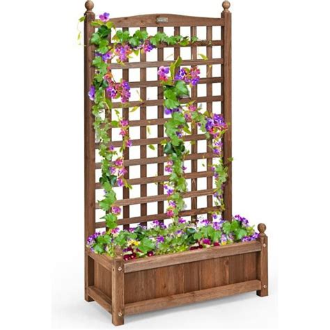 DREAMADE Jardinière avec Treillis en Bois Bac à Fleurs Extérieur pour