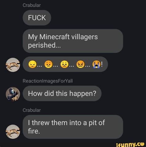 Crabular FUCK My Minecraft Villagers Perished ReactionlmagesForYall Crabular Fire How Did