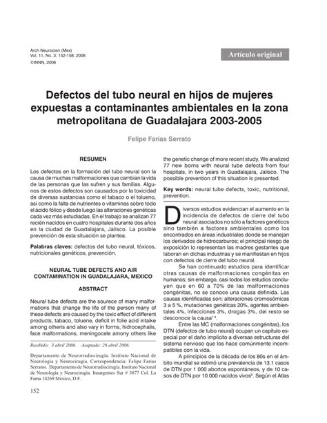 (PDF) Defectos del tubo neural en hijos de mujeres expuestas a ...