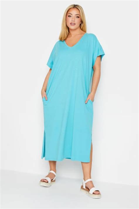 Yours Plus Size Blue Side Split Midaxi T Shirt Dress Yours Clothing