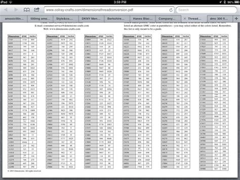 DMC Thread Conversion Chart