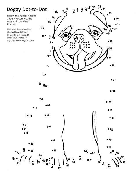 Free Printable Dot To Dot Pug Dog Colouring Page Art With Crystal