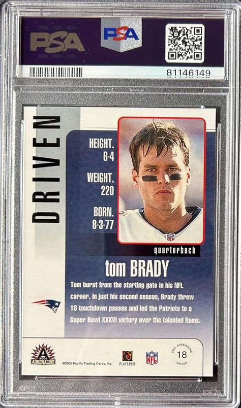 2002 Pacific Adrenaline DRIVEN 18 Tom Brady PSA 10 GEM MINT Pop 16