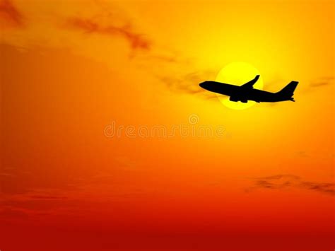 Aircraft flying at sunset stock illustration. Illustration of serene ...