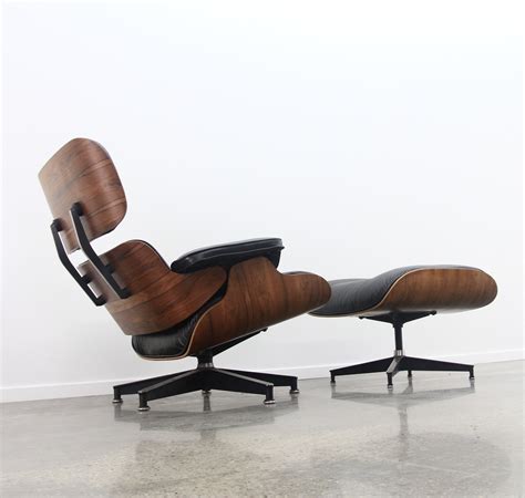 Eames Lounge Chair Ottoman In Black Leather Rosewood 1970s 82169