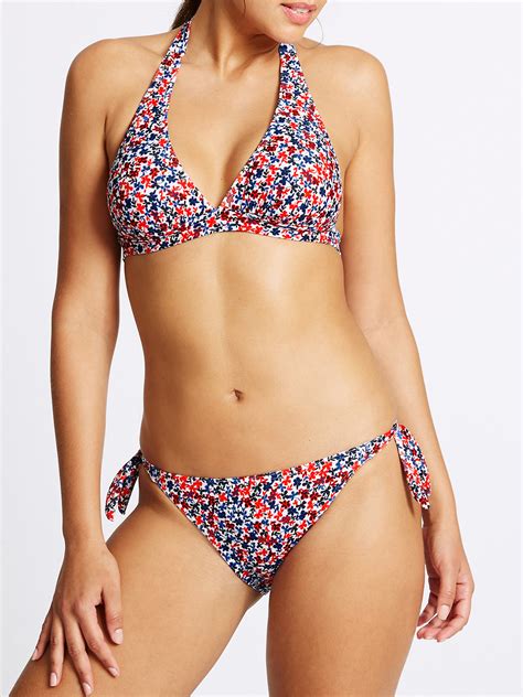 Marks And Spencer M Red Floral Print Triangle Bikini Top Size