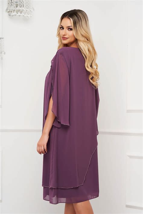 Lightpurple Dress From Veil Fabric Midi Loose Fit Accessorized With