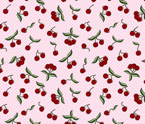 Cherries White Polka Dots On Pink Fabric Artistkierstan Spoonflower