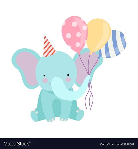 Cartoon Elephant With Balloons Vector Image On Vectorstock Birthday