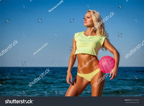 Beach Woman Bikini Holding Volleyball Stock Photo 261975920 Shutterstock