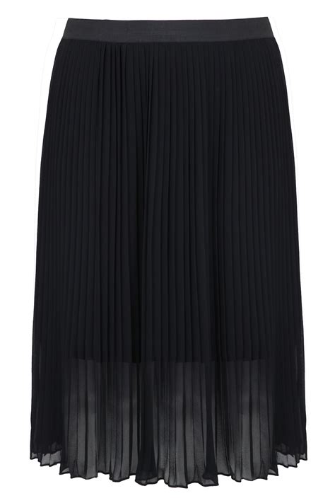 Black Chiffon Pleated Midi Skirt With Elasticated Waist Plus Size 14 To 28