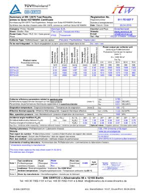 Remplissable En Ligne Annex To Solar KEYMARK Certificate Summary Of EN