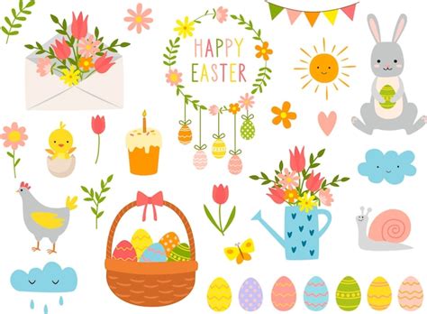 Premium Vector Set Of Cute Easter Cartoon Characters And Design