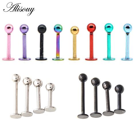 Alisouy 1piece Surgical Steel Assorted Colors Labret Stud Lip Piercing