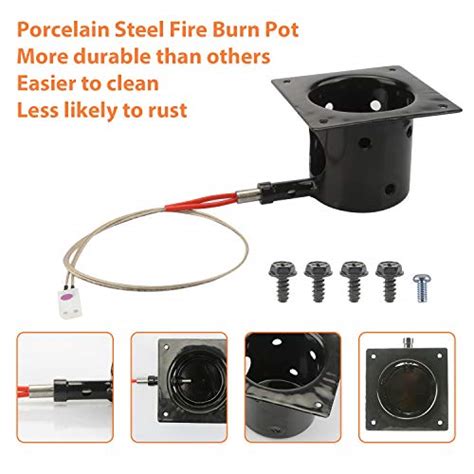 Unidanho Black Porcelain Enameled Fire Burn Pot And Hot Rod Ignitor Kit Replacement Parts For