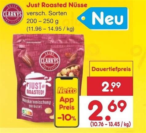 CLARKYS Just Roasted Nüsse versch Sorten 200 250 g Angebot bei Netto