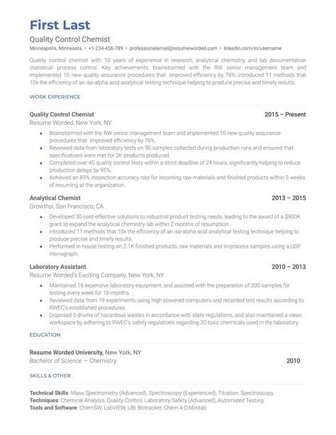 Quality Control Chemist Cv Example For Resume Worded