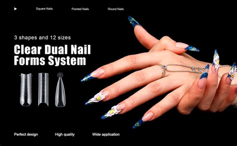 EBANKU 360pcs Clear Dual Nail Forms System 3 Shapes Dual Nail System