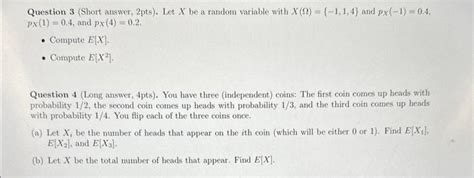 Solved Question 3 Short Answer 2 Pts Let X Be A Random