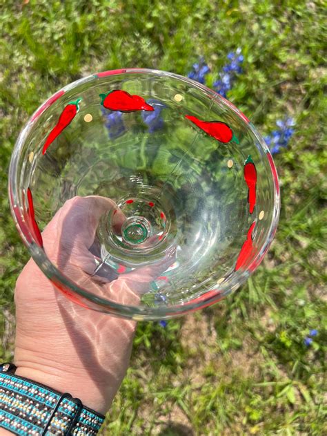 Pair Of Margarita Glasses Hand Painted Drink Glasses Chili Pepper Margarita Glass Fiesta