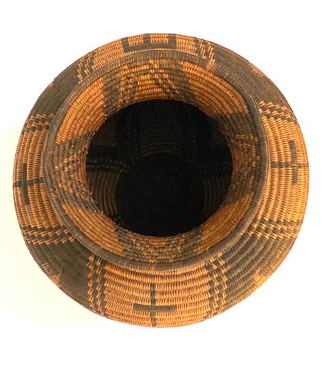 Antique Native American Basketry Olla With Crosses Apache Circa 1910