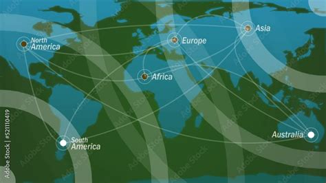 News broadcast background animation with continents. World map with ...