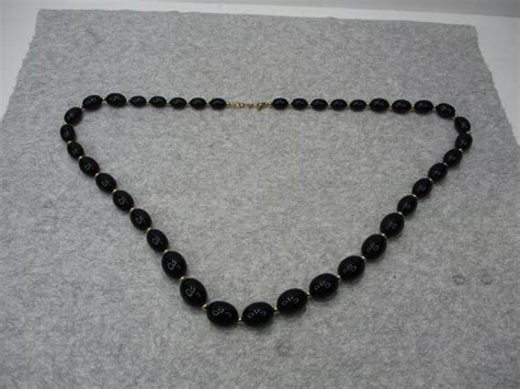 Vintage Monet Graduating Black Lucite Bead Necklace 2 Gem