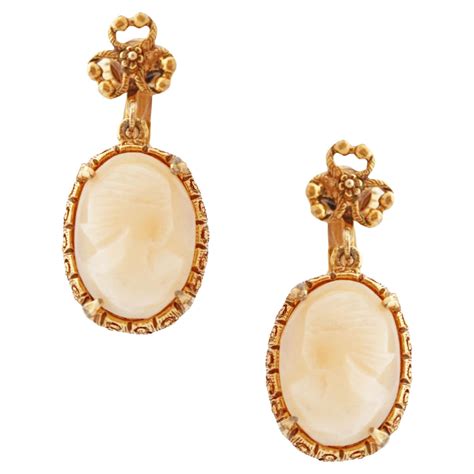 Carved Shell Cameo Drop Earrings By Florenza S For Sale At Stdibs