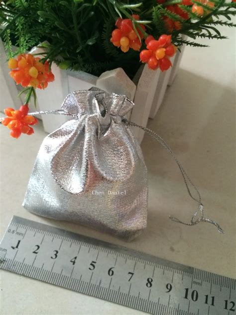 100 Pcs 7x9cm Silver Plated Satin T Bags With Drawstring Jewelry