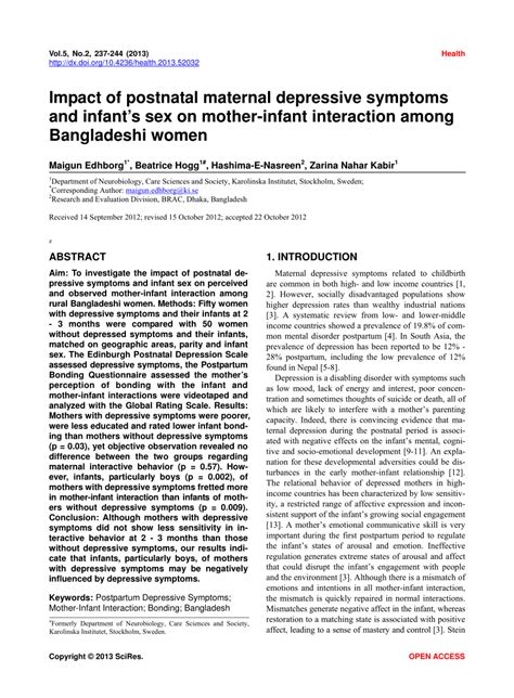 Pdf Impact Of Postnatal Maternal Depressive Symptoms And Infants Sex