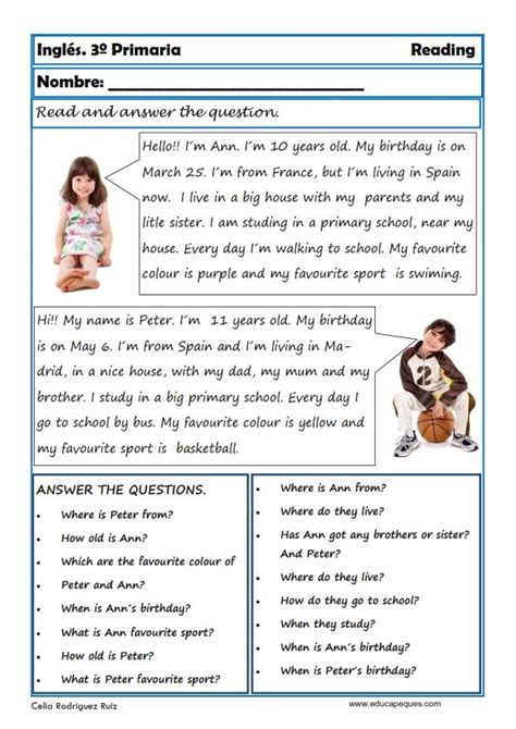 Indice De Contenido1 Fichas De Inglés Para Tercero Primaria Reading And Writting 1 1 Reading An