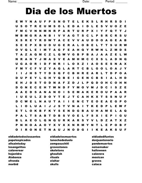 Dia De Los Muertos Word Search Printable Word Search Maker