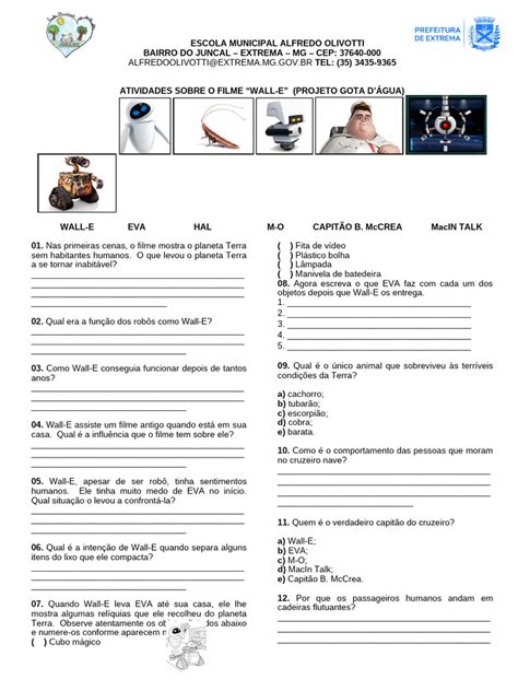 Atividades sobre o filme Wall-E | PDF