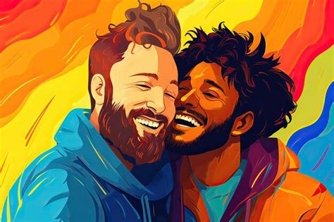 Premium AI Image Generative AI Illustration Of Smiling Couple Gay LGBT Concept Positive And