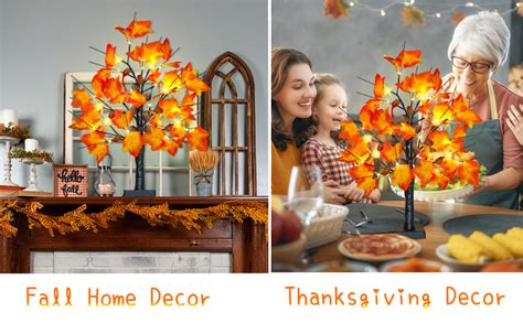 Mosoan 24 Inch Fall Decor Lighted Maple Tree With Pumpkin