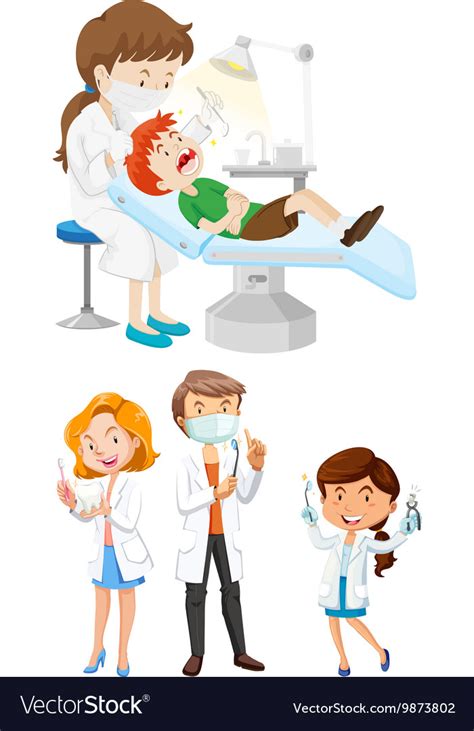 Male And Female Dentists With Tools Royalty Free Vector