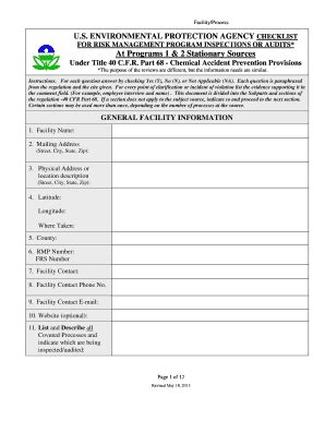 Fillable Online Epa RMP Checklist At Programs 1 2 Stationary Sources