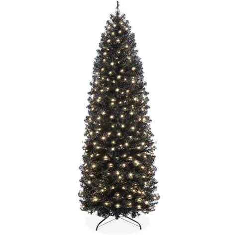 Best Choice 12ft Slim Pre Lit Indoor Xmas Pencil Tree Black W 900 Incandescent Lights Metal