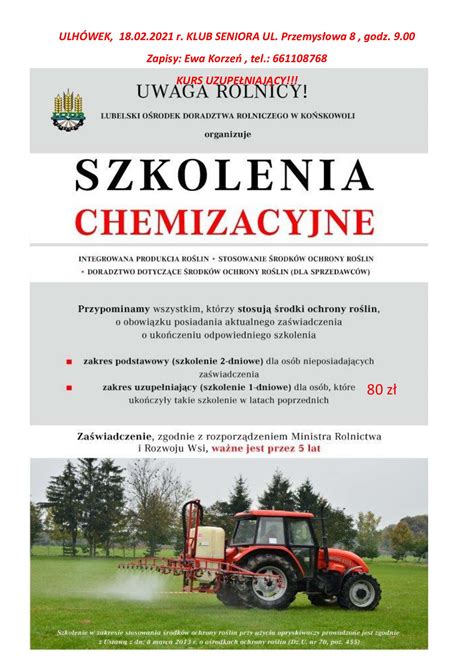 Zapraszamy na KURS CHEMIZACYJNY Gmina Ulhówek