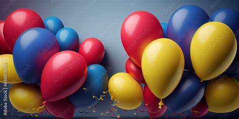 Holiday celebration background with red blue yellow balloons, balloons ...