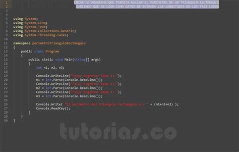 Operadores VisualStudio C Perimetro De Un Triangulo Rectangulo