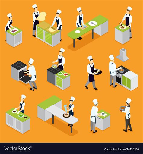 Isometric People Cooking Set Royalty Free Vector Image