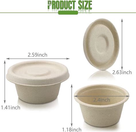 60 Sets 2oz Natural Bagasse Fiber Condiment Cups With Lids