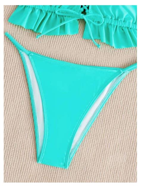 Ba Ador Bikini Con Tanga Triangular Ribete Con Fruncido