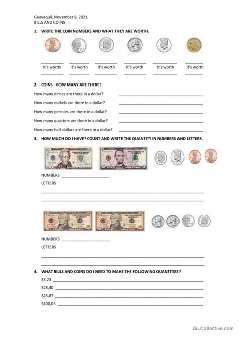 Us Bills And Coins English Esl Worksheets Pdf And Doc