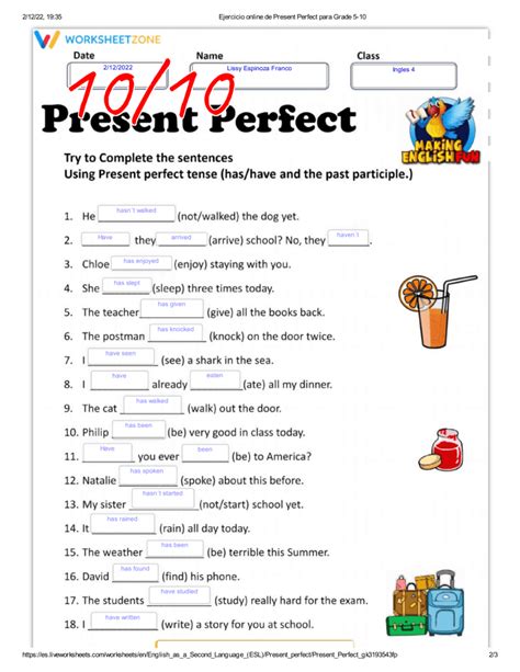 Ejercicio Online De Present Perfect Para Grade